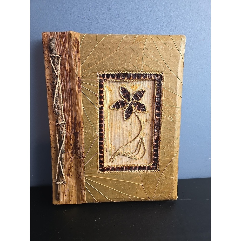 Boho Handmade Tree Bark Leaf Cover Blank Journal Scrapbook Photoโ Twine Bound 9"